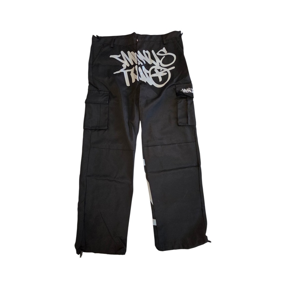 Black Cargo Pants with White Graphic